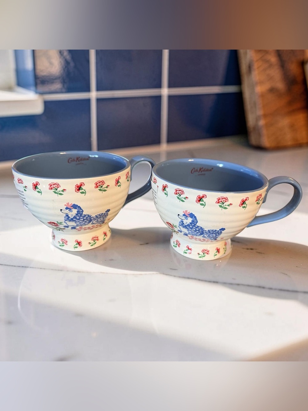 Cath Kidston NWT Set of 2 KDogs Hug Blue & Pink Poodle Stoneware Mugs